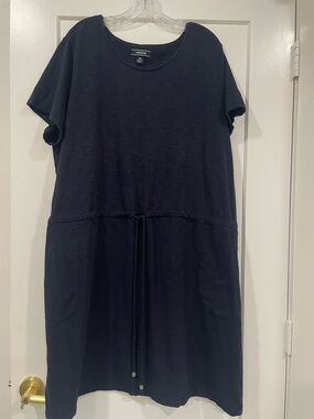 Lands End Navy shift drawstring waist dress or cover up